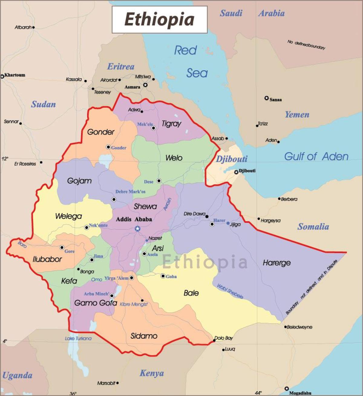 Эфиопия карта с городами