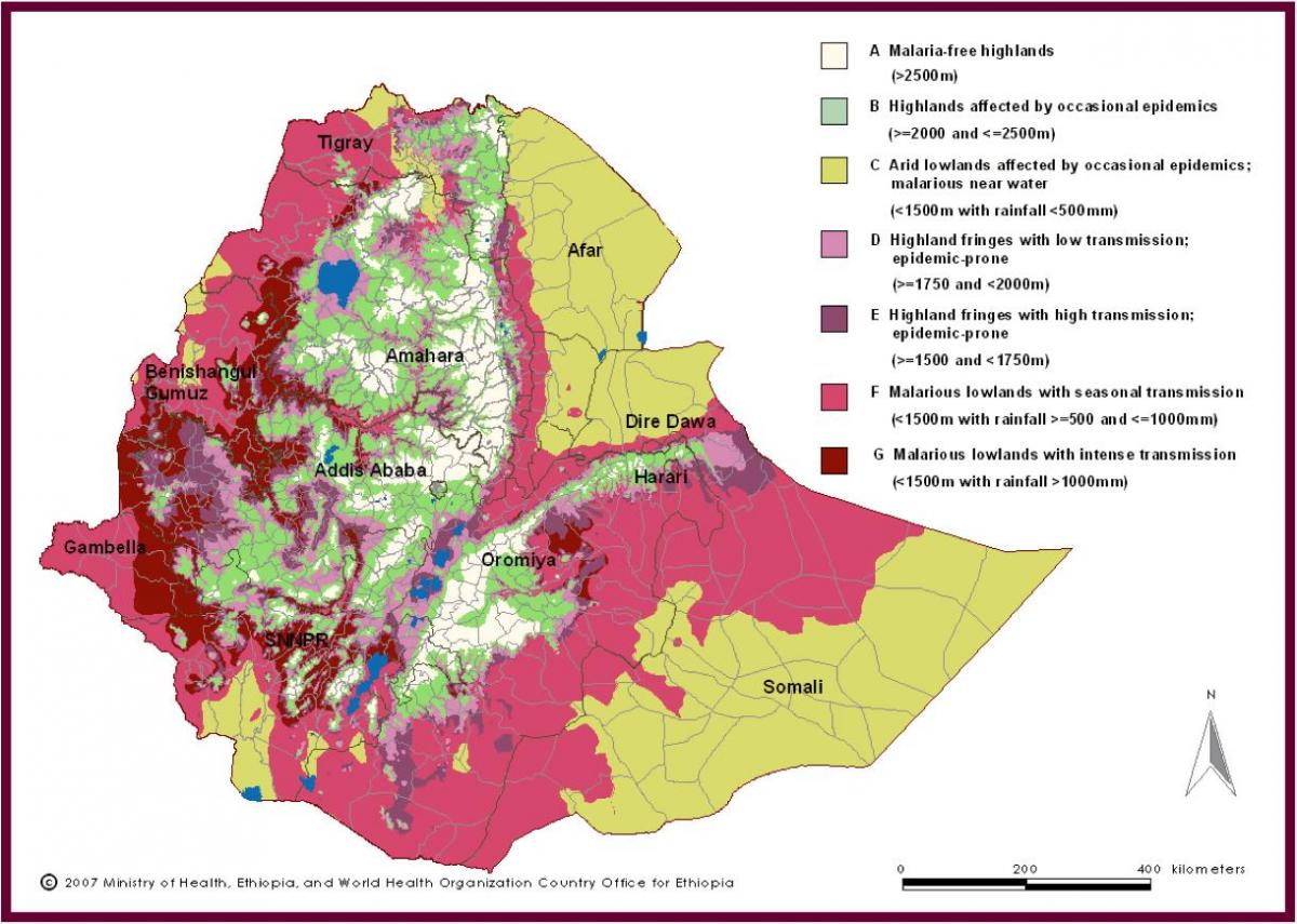 карта Эфиопии малярии