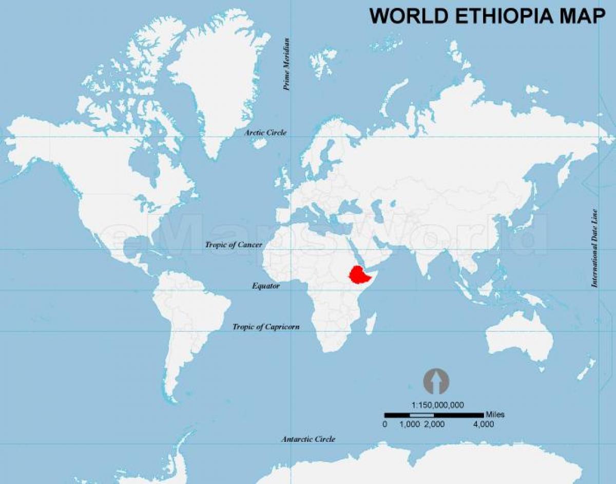 расположение на карте мира Эфиопия 