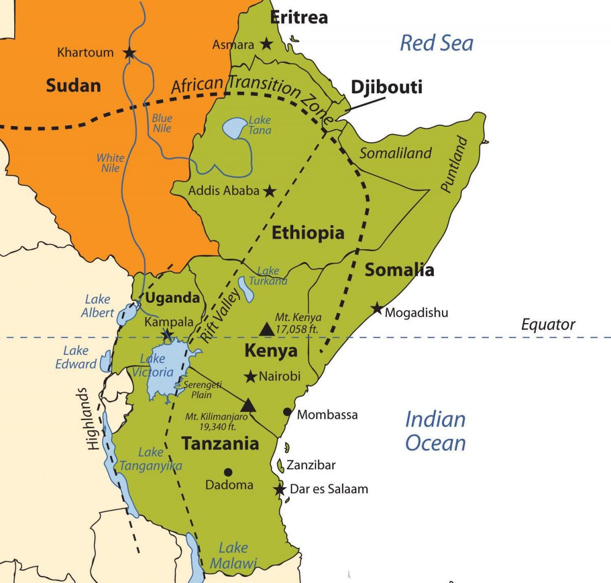 карта Эфиопии, Африки плато 